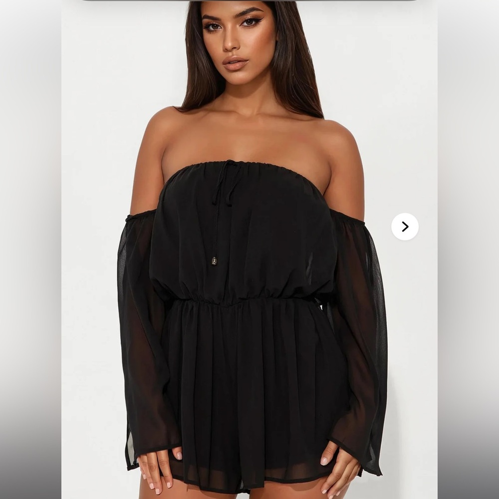 Fashion Nova Black Off-Shoulder Romper